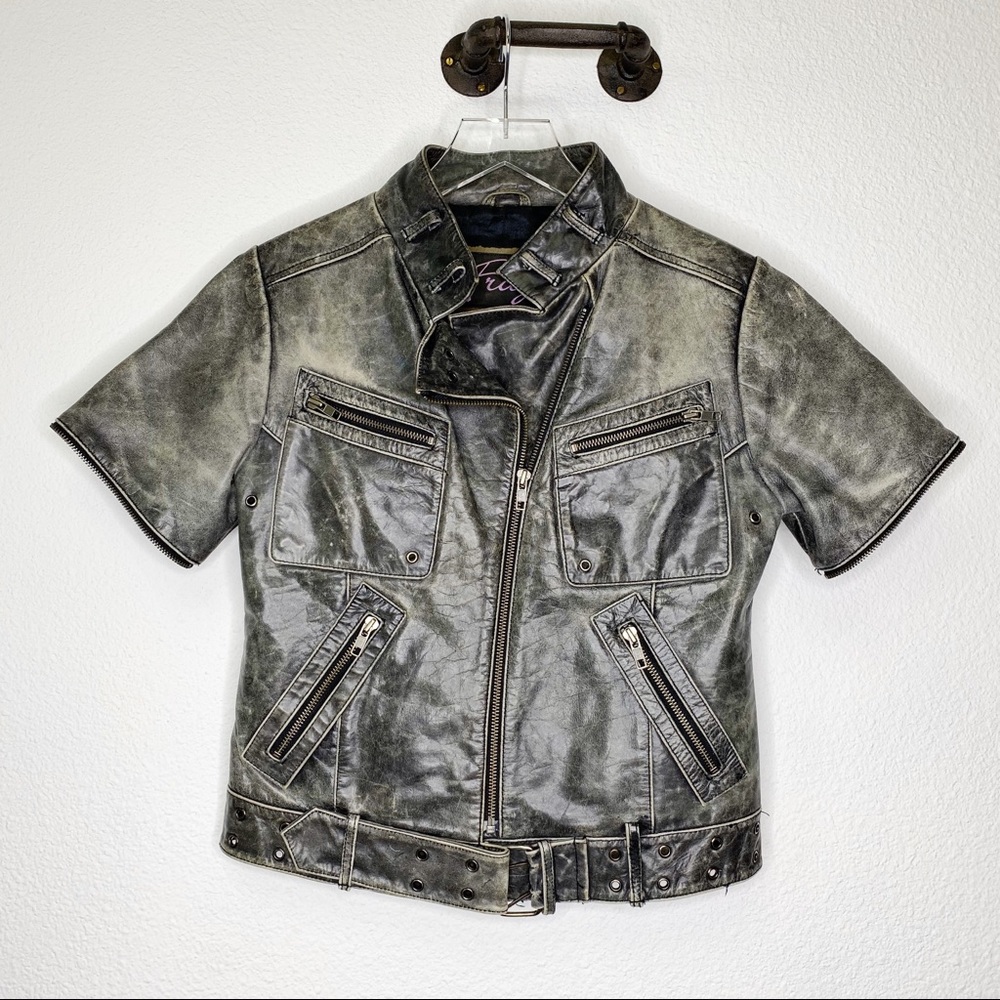 Fray Leather Short Sleeve Moto Jacket